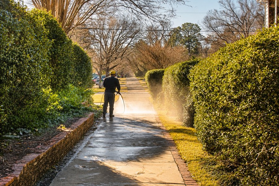 Bushes being power washed