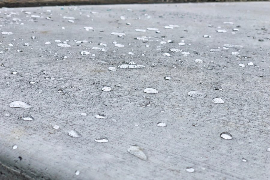 Water beading on sealed concrete